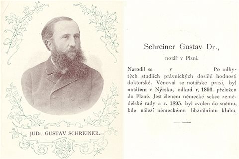 Medailon JUDr. Gustava Schreinera v Almanachu sněmu království Českého 1895-1901